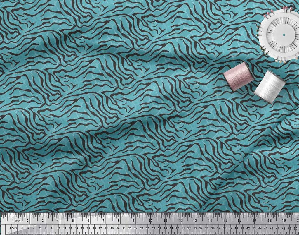 Soimoi Red Poly Crepe Fabric Tiger & Ziraffe Animal Skin Decor Fabric Printed Metre 42 Inch