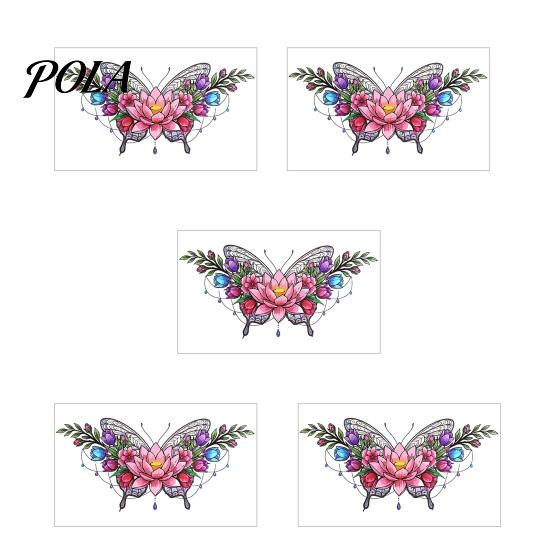 5 Sheets Colorful Butterfly Flower Tattoo Stickers, Waterproof Temporary Body Art, Hypoallergenic Floral Chest Back Decals for Women Girls
