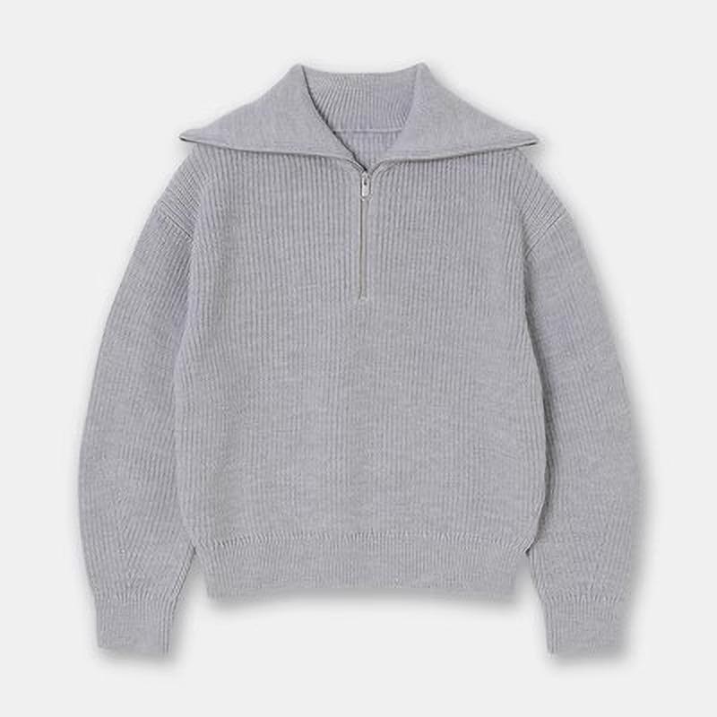 Damen Rollkragen Locker Revers Gestreifte Strickware Damen Pullover Halber Reißverschluss Lässig Mode Damen Pullover