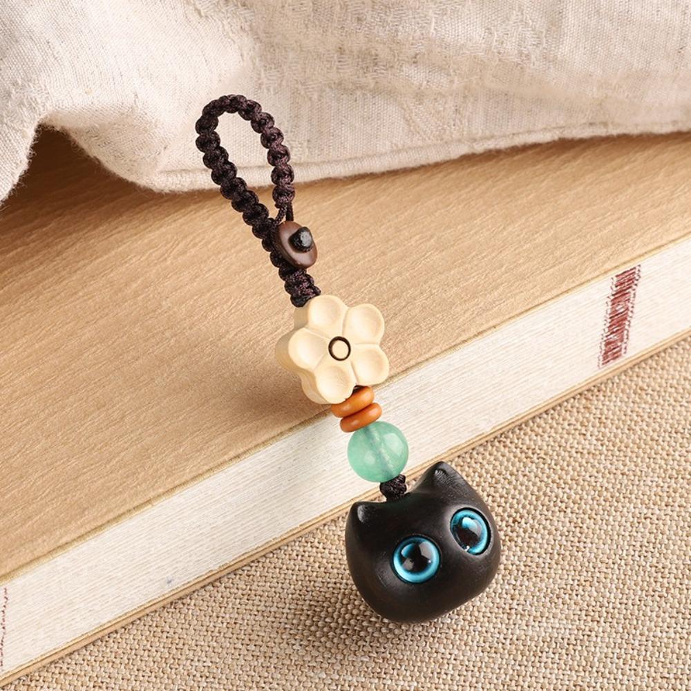 Buddhism Lotusblomma Nyckelring Tillbehör Trä Buddha Lyckobringande Pärlor Nyckelring Jadepärla Telefonamulett Väskspänne Kinesisk Charm