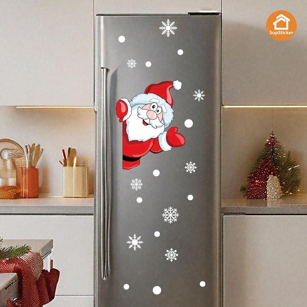 1/2pcs Christmas Elements Cute Cartoon Reindeer & Santa Claus Home Decor Stickers, Self-Adhesive PVC Decals For Living Room, Bedroom, Kitchen Bathroom