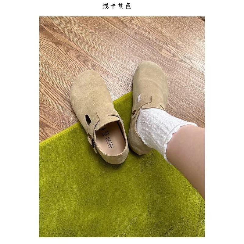 Sheepskin version~ cork thick-soled leather half-slippers for women to wear outside in summer, baotou muffin, cool slippers, half-tray shoes