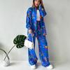 2024 Bright Print Plus Size Tie-Up Shirt & Straight-Leg Pants Set