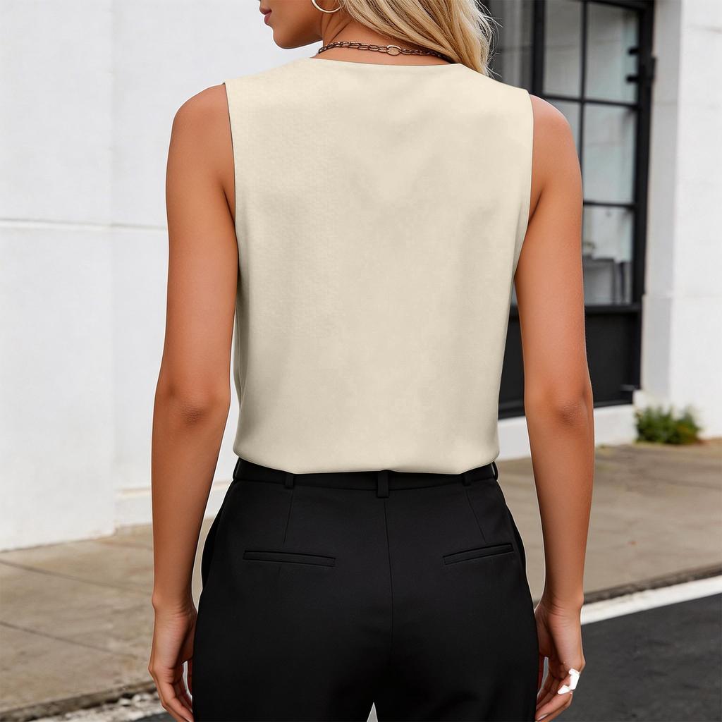 Womens Summer Tank Tops V Neck Casual Sleeveless Pleated Blouses Dressy Vest Shirts