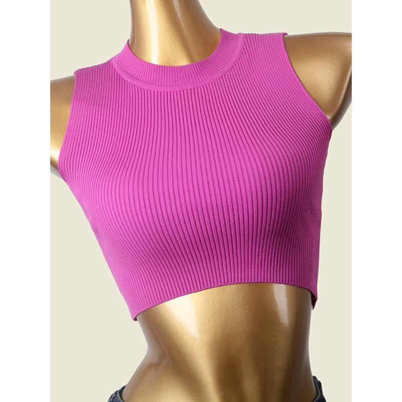 Outwear Sports Vest Thread High Elasticity round-Neck High Waist Short Crop Top Lunch Break Knitting Export Knitting Tops