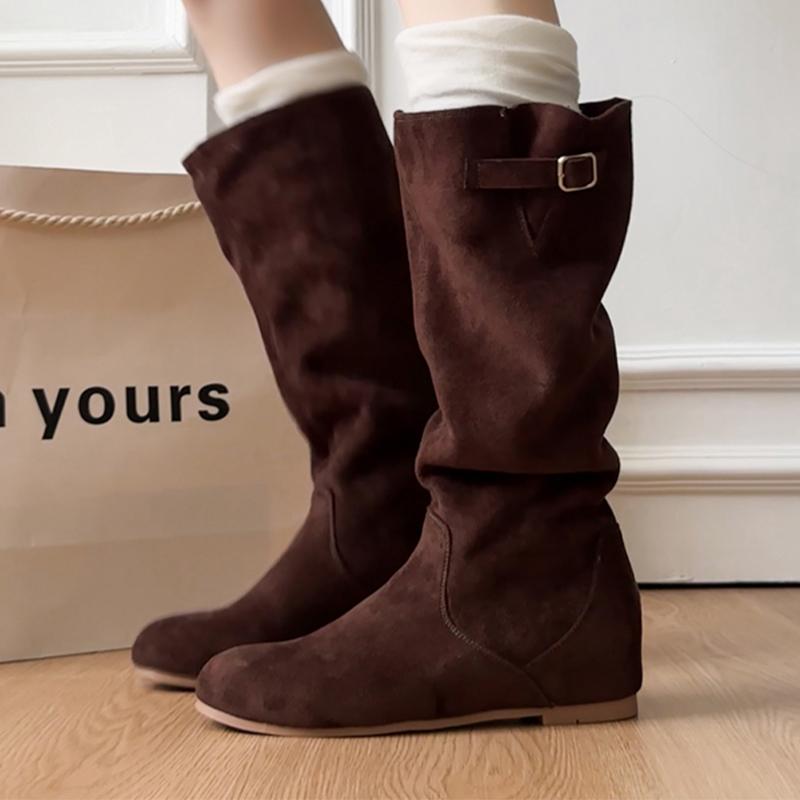 Fashion Women's Boots Flats Suede Fashion Knee High Boots for Woman Designer Shoes Winter 2025 Dress Casual Chelsea Botas Para Mujer