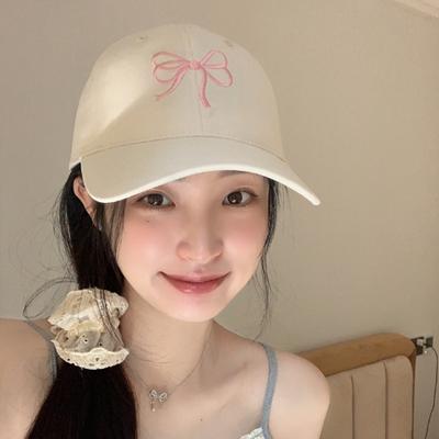 Modische einfarbige Baseballkappe für Damen Baumwolle Schleife Stickerei Sonnenschutz Entenschnabel Kappe Koreanische Mädchen Outdoor Schirmmütze