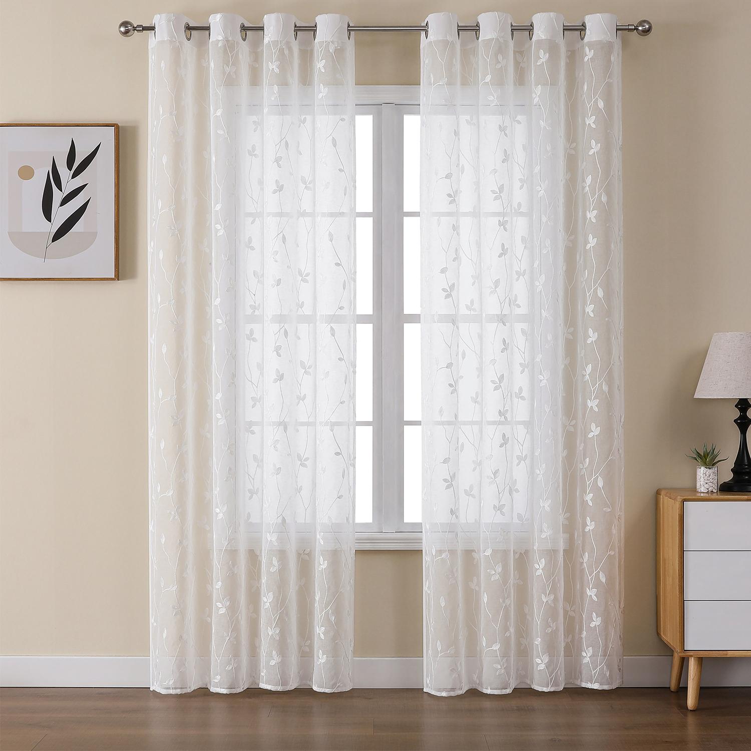 

2Panels Вышитые Тюль Шторы Для Гостиной Спальни Белые Элегантные Романтические Прозрачные Украшения Для Окна 132X244&Grommet Top