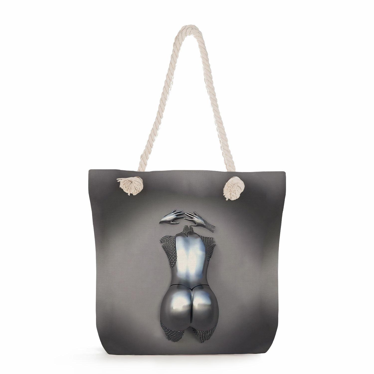 Geometric figures print thick rope single-shoulder beach bag 7232 KTB 1270₽