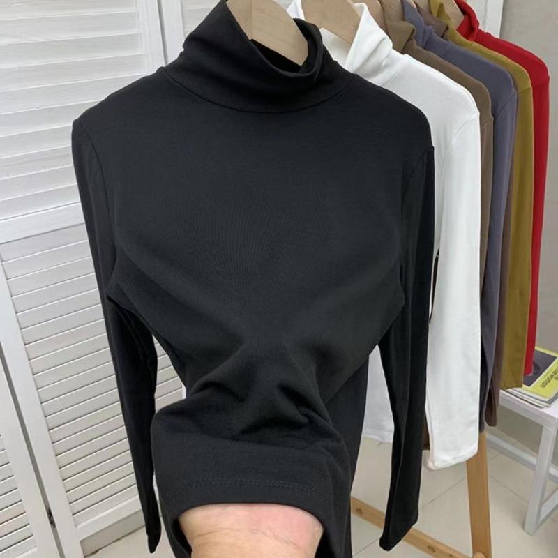 

Женский топ большого размера с высоким воротником и длинными рукавами, облегающий крой — универсальный стиль для весны и осени M