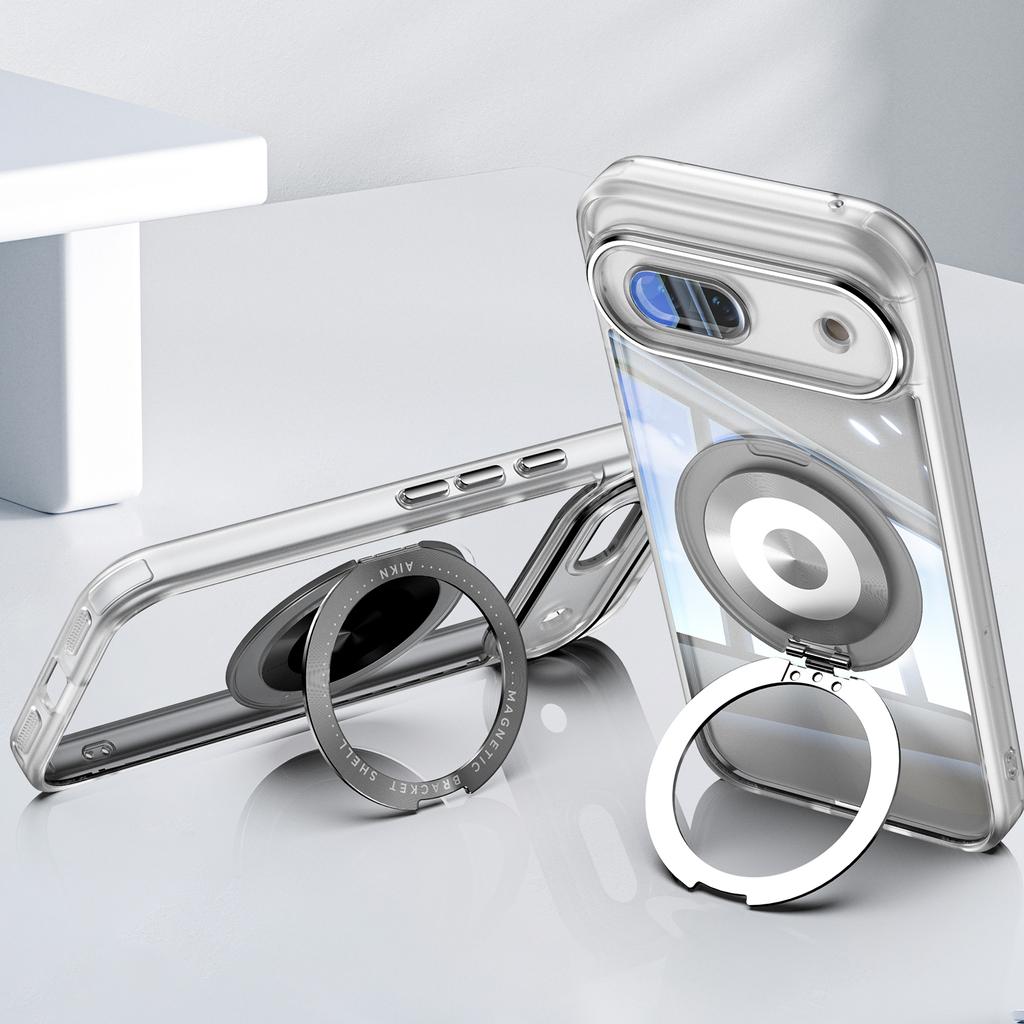 Magnetic Ring Holder Magsafe Case for Google Pixel 8A Transparent Acrylic PC Shockproof Wireless Charging Cover for Google 9 Pro