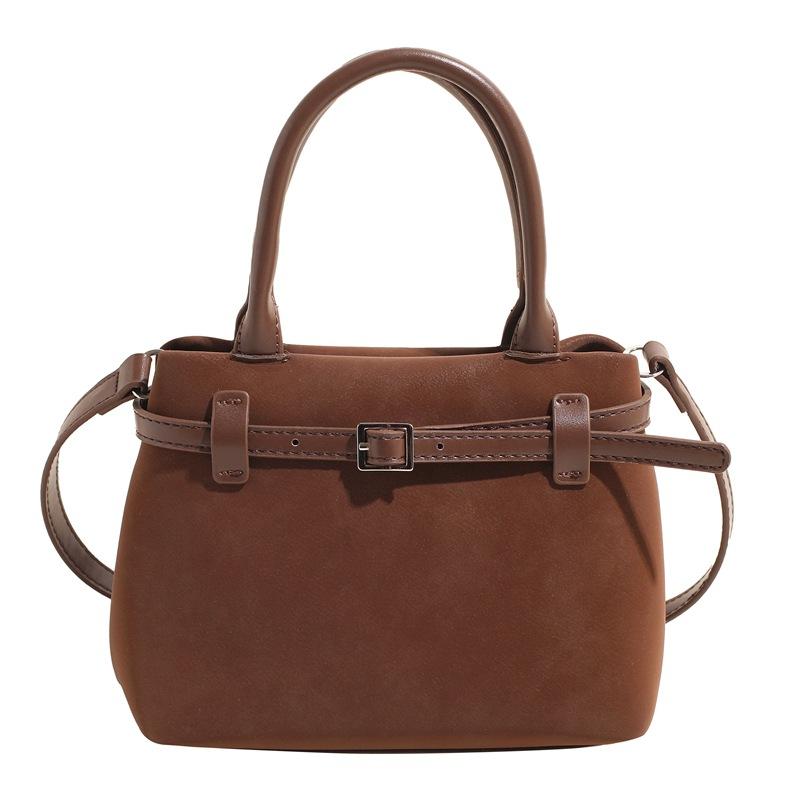 

Ретро матовая замшевая портативная сумка-тоут, новая простая дорожная сумка большой вместимости однотонная портативная сумка-мессенджер коричневый