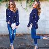 Premium Quality Woman O Neck Long Sleeve Casual Polka Dot Blue Blouse For Everyday Comfort