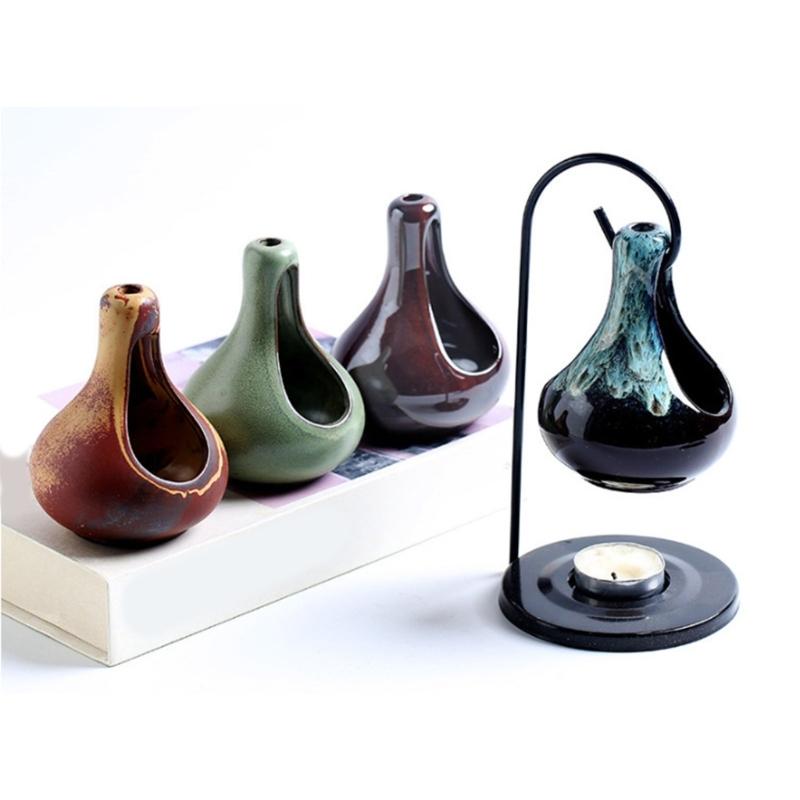 Hanging Ceramics Essential Oil Melt Warmer Diffuser Aromatherapist Tealight Candle Holder Iron Rack for Bedroom Decors
