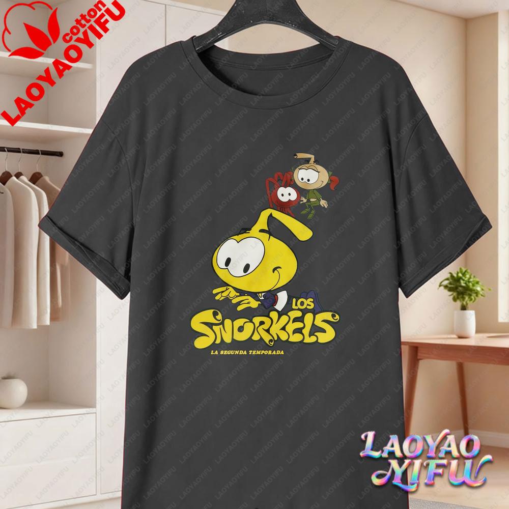 Snorks Cute Character Printed Short Sleeve Tee High Quality Cotton Casual Tshirt Retro 80s Cartoon Loose Tops Fashion Streetwear