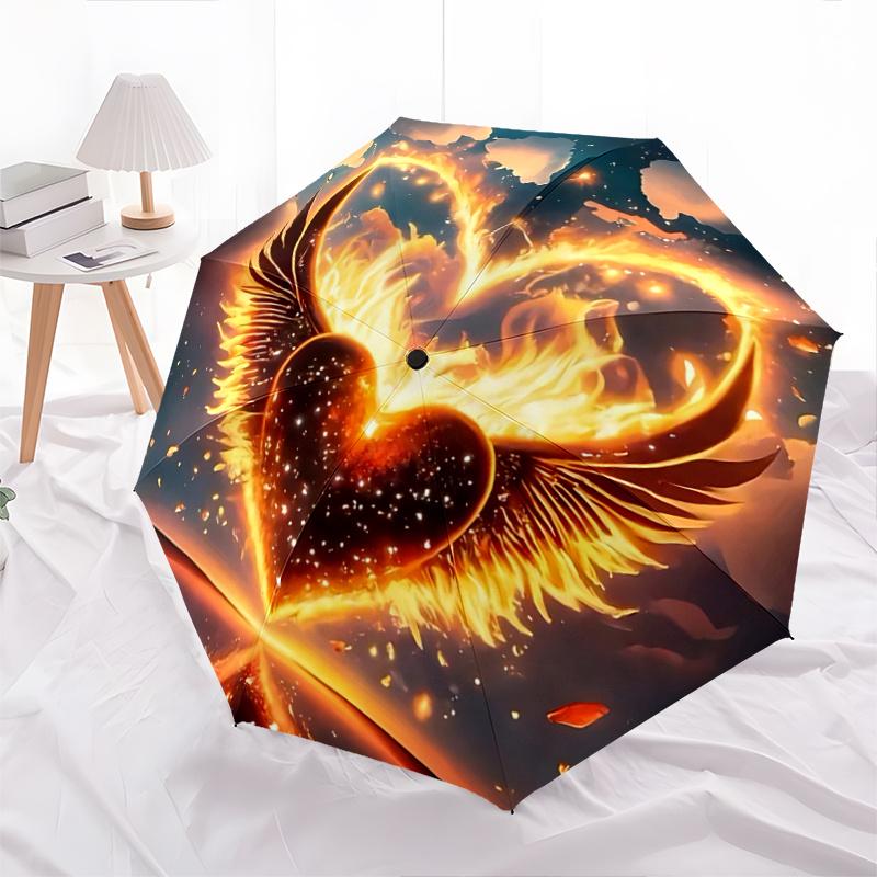 1pc Flaming Heart Wings Umbrella Automatic Opening/Closing, Foldable Design, Outdoor, Festival Gift for Fans, Travelers, Daily Use.R078