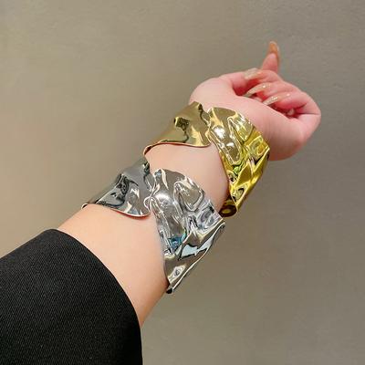 Irregular Wavy Metal Open Cuff Bracelet, Bold Statement Bangle for Women