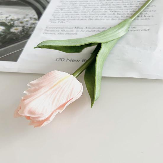 Artificial Tulip Flower Real Touch PU Faux Tulip Flower Stem with Leaves for Wedding Floral Arrangement Spring Home Office Table Decor