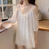 Plus-Size Women’s One-Shoulder Lace Trim Pajama Set - Princess Style, Outdoor Ready