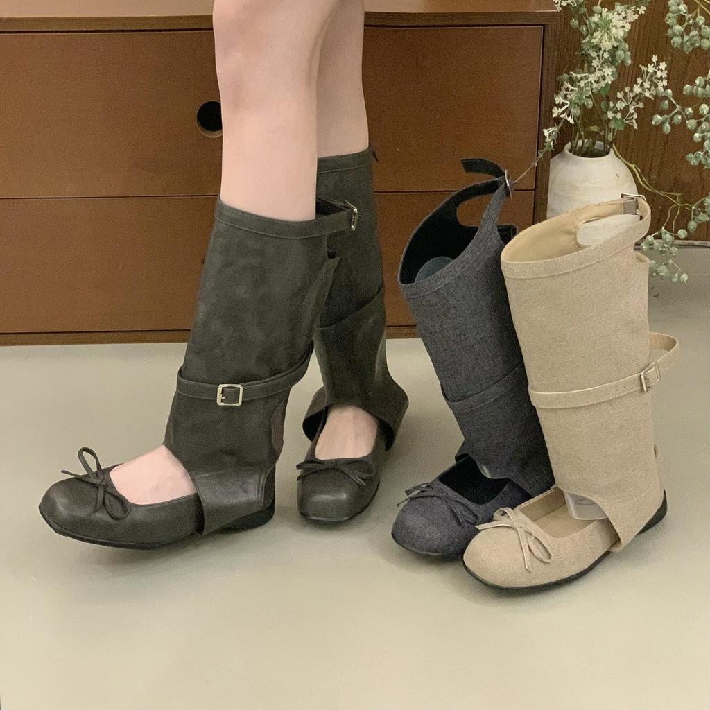 Ballet Style Retro Bow Cool Boots Women's 2025 Summer New Korean Version Fashion Round Head Hollow Mary Jane Boots