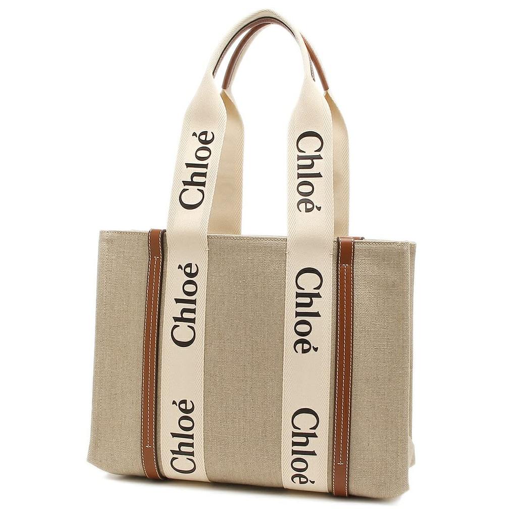 Chloe Woody Medium Tote A4 Size Compatible Bag, Beige/Brown, Women's, CHC22AS383I26, 90U, [Used]