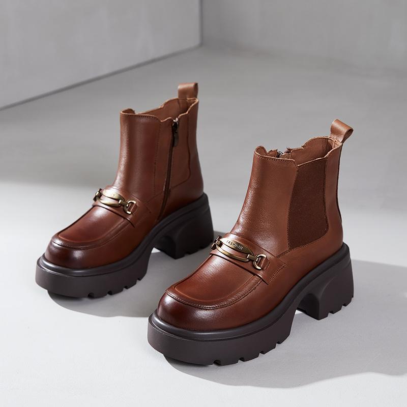 

Ботинки Мартин из коровьей кожи первого слоя женские осень-зима 2025 новые на толстой подошве на шнуровке кожаные ретро короткие ботинки женские ботинки-сигареты 40