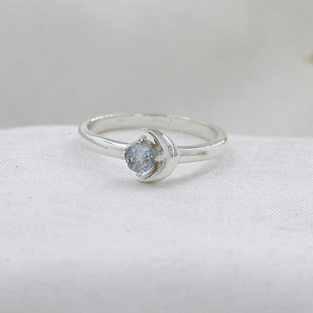 Blue Topaz Silver Half Moon Ring, 925 Sterling Silver, Handmade Jewelry, Women Silver Ring, Gift For Her Ar8918