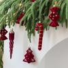 2Pcs Christmas Tree Decorations Red Wine Plush Painted Pendant Bell Bow Crutch For Home 2025 Xmas Navidad Gift