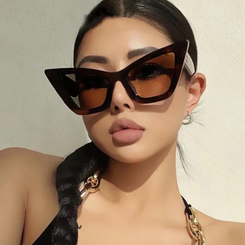 Vintage Brand Designer Oversized Cat Eye Sunglasses Women For Men Fashion Oversized Sun Glasses Luxury Trendy Punk Shades UV400