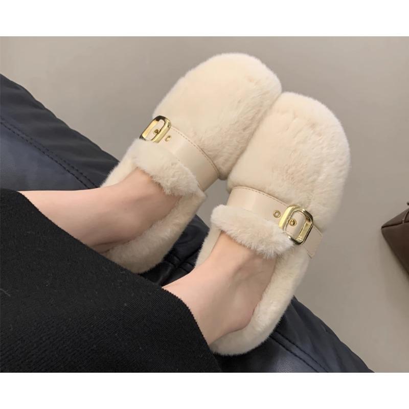 Flat-bottomed velvet Doudou shoes women s new autumn and winter outer wear versatile one-pedal round head warm shoes 39