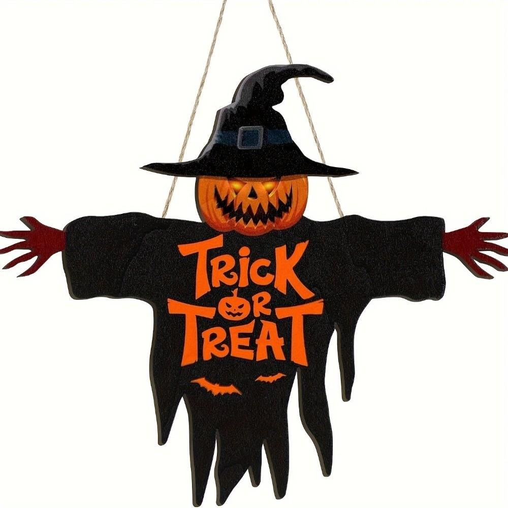 2D Halloween Wooden Sign Spooky Ghost Pumpkin DIY Halloween Welcome Sign with Rope Halloween Wood Ornament