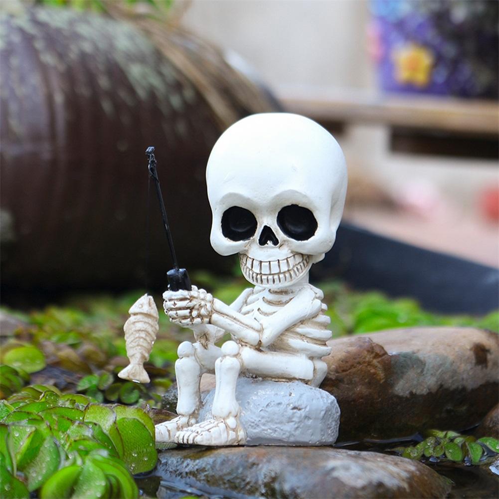 Fishing Skeleton Statue For Halloween Decorations,Weatherproof Resin Fishing Skull Statue,Home Patios Yard Pond Resin Sculpture