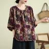 Stile Cinese Vintage Autunno Inverno Donna Scollo a O Bottoni Stampa Semplicità Moda Manica Lunga Larghi Pullover Magliette Top