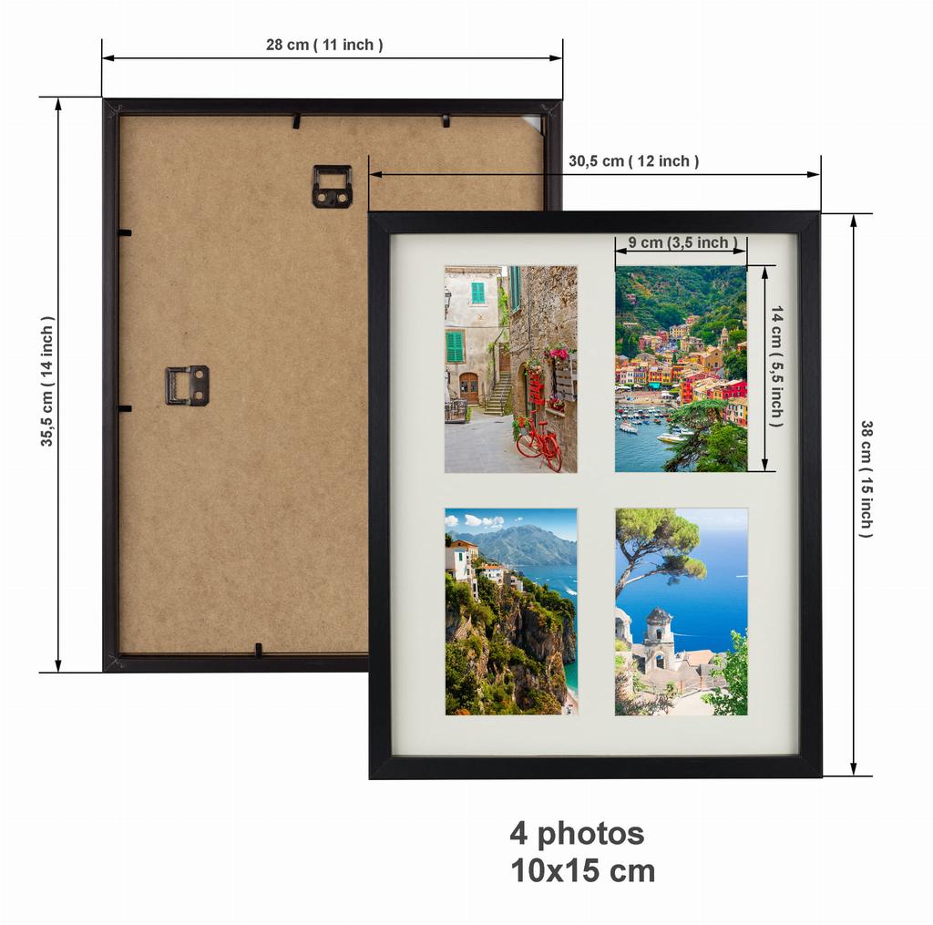 Zestaw 2 Szt. Ramek Czarnych Basic 28X35 Na 4 Zdjęcia 10X15 Cm Z Passe-Partout