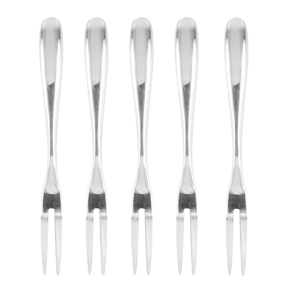 5Pcs Rustless Steel Dessert Fork Polished Edge Cocktail Fork Portable Seafood Fork Party Use