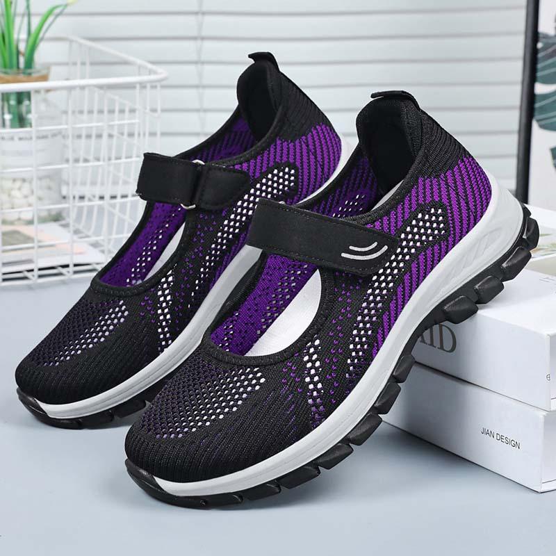 Shoes Women's Summer Mesh Walking Shoes Flying Woven Breathable Middle-aged and Elderly Mother Shoes Velcro Women's Shoes Lazy Casual Shoes