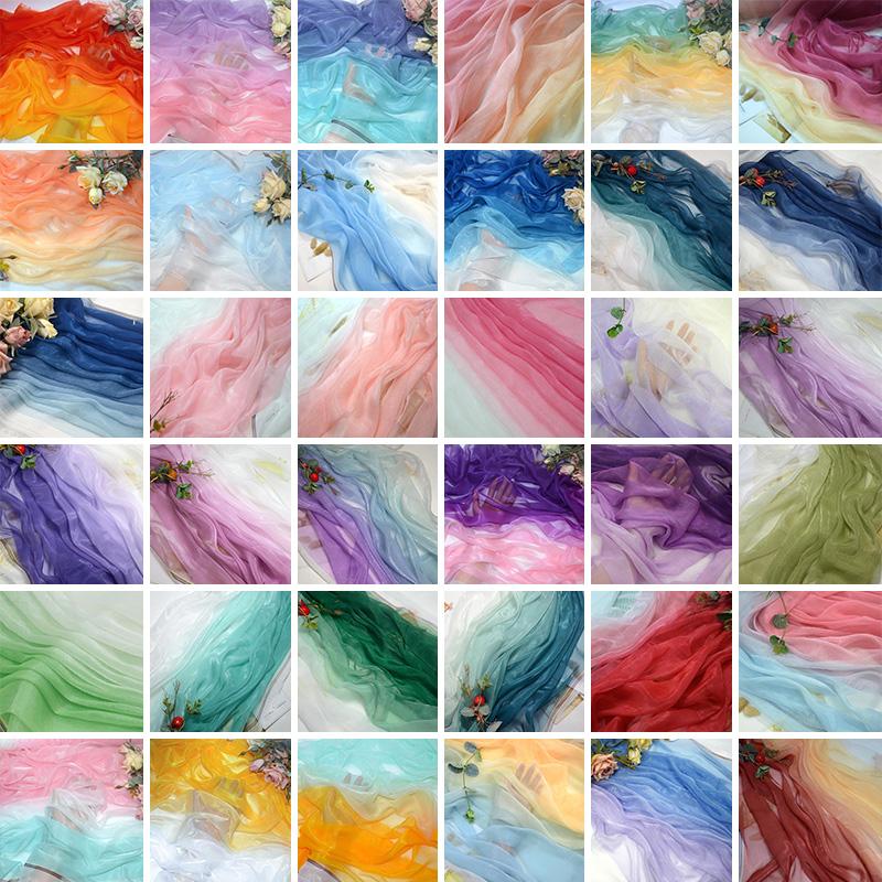 3/5/10m Multicolor Gradient Silk-Crepe Chiffon Fabric for Handmade DIY Sewing Hanfu Apparel Making Wedding Decoration