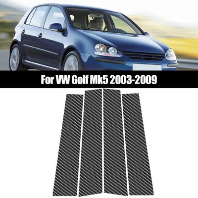 4Pcs Carbon Fiber PC Material Mirror Effect Car Door Window Center Middle BC Pillar Post Column Cover Trim Fit For VW Golf Mk5 2003-2009