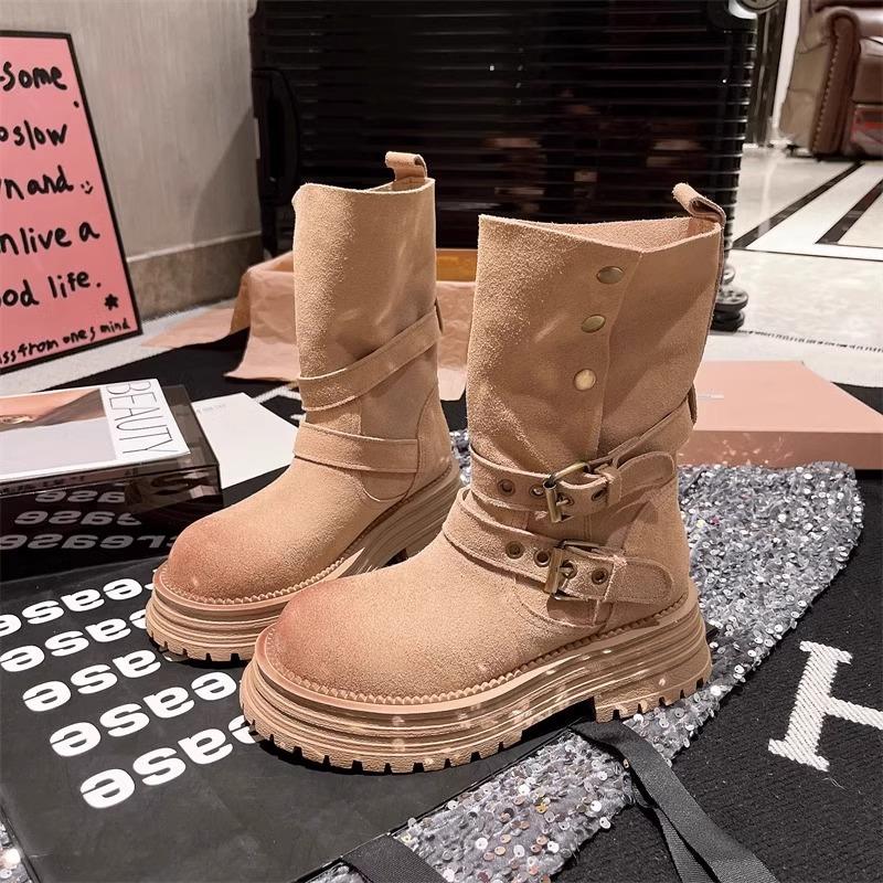 Martin boots women's matte lapel two wear belt buckle versatile western cowboy boots locomotive boots rhubarb boots platform women's shoes