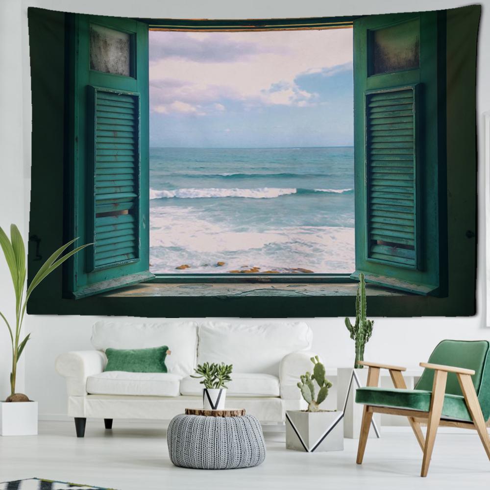 

Оконные волны пейзаж гобелен настенный искусство натуральный хиппи тапиз ретро простая эстетика комната домашний декор 150x100CM