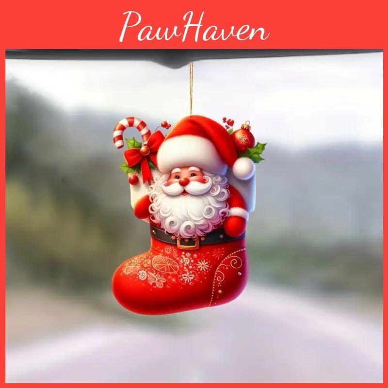 Santa Car Christmas Acrylic Pendants Cartoon Design Auto Decoration Festive