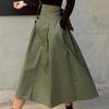 Faldas Mujer Moda Coreana Color Sólido Gran Oscilación Falda de Dama Falda Larga Otoño Salvaje Cintura Alta Lazo Faldas Ajustadas