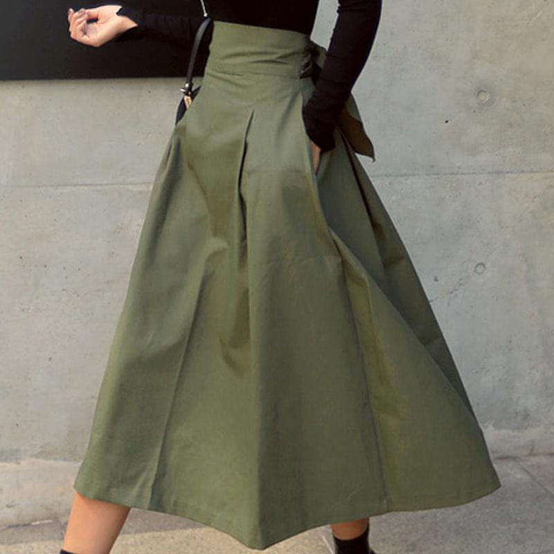 Faldas Mujer Moda Coreana Color Sólido Gran Oscilación Falda de Dama Falda Larga Otoño Salvaje Cintura Alta Lazo Faldas Ajustadas