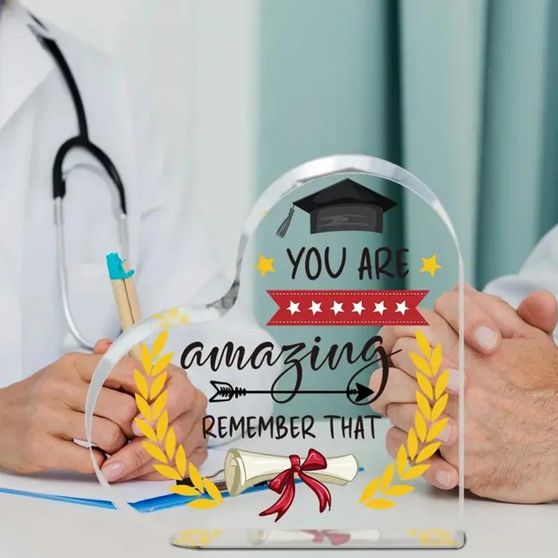 1pc Graduation Keepsake Ornament Heart/Star Shaped Acrylic Graduation Plaque Memorable Graduation Gift