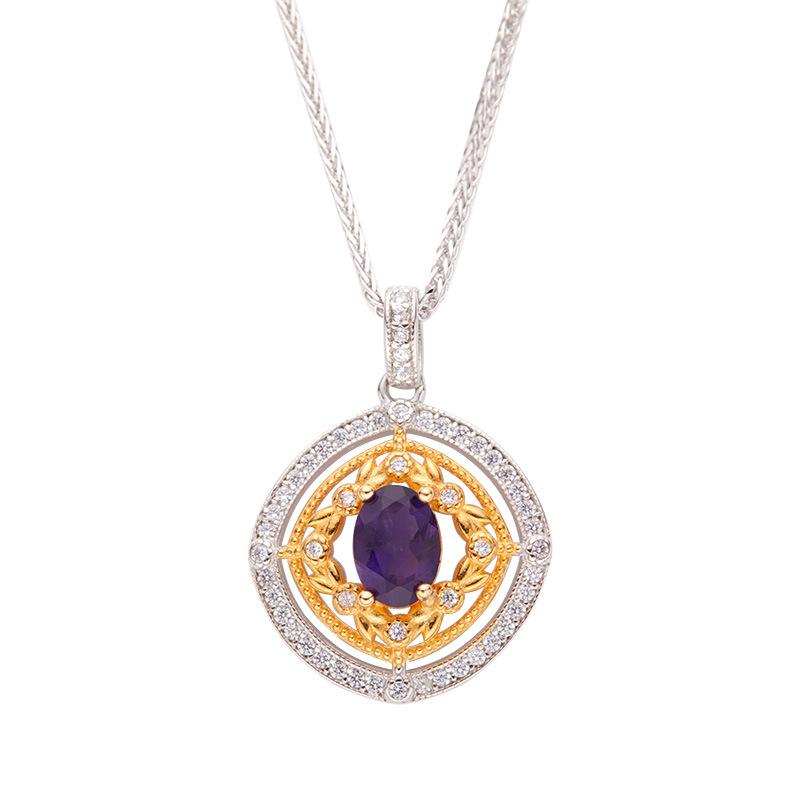Color Treasure Jewelry Necklace Women'S S925 Sterling Silver Natural Garnet Amethyst Pendant Devil'S Eye Clavicle Chain