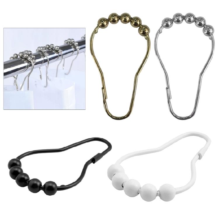 5 Bead Roller Shower Curtain Hooks Smooth Sliding Stainless Steel Construction Shower Rod Hook Bath Accessory
