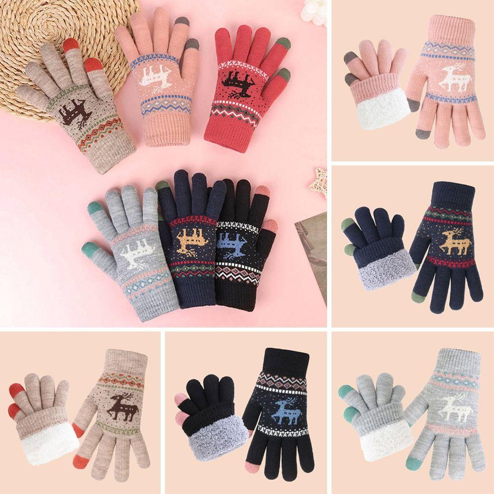 Fleece Lining Winter Gloves Thickened Knitted Gloves Fashion Warm Gloves  Women Men