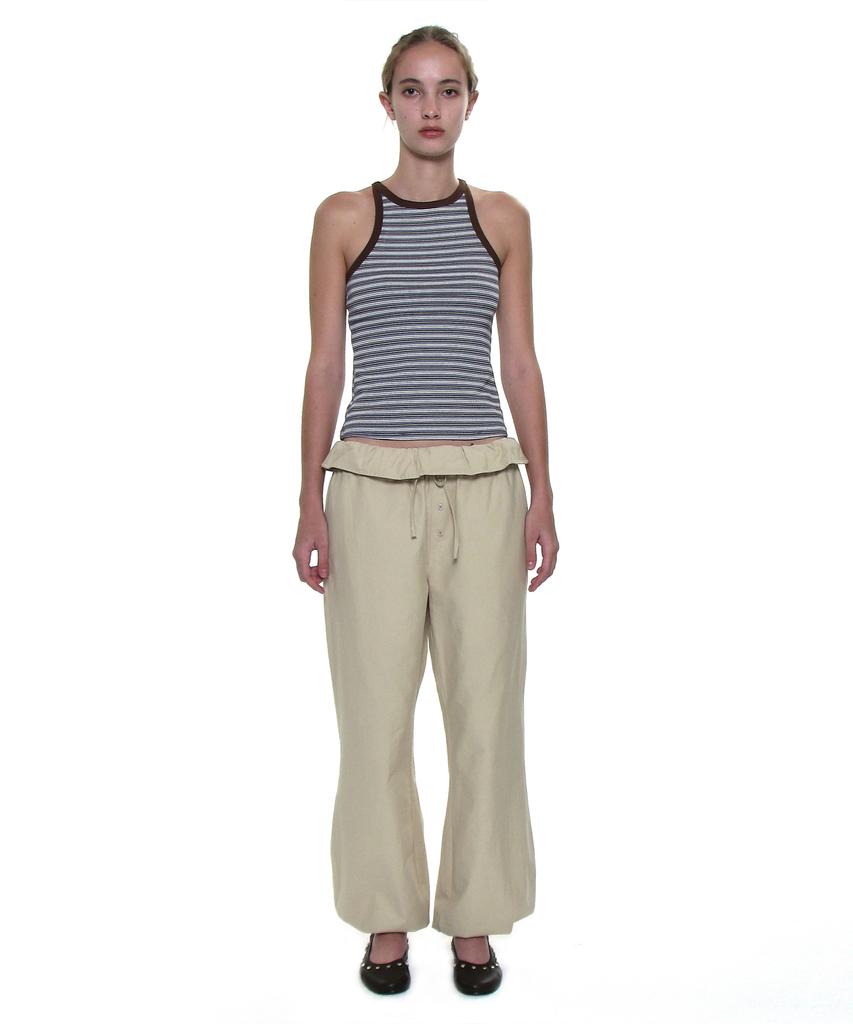 PARTIMENTO WOMEN Two-Way Frill Turnover Waist Pants_Khaki Beige