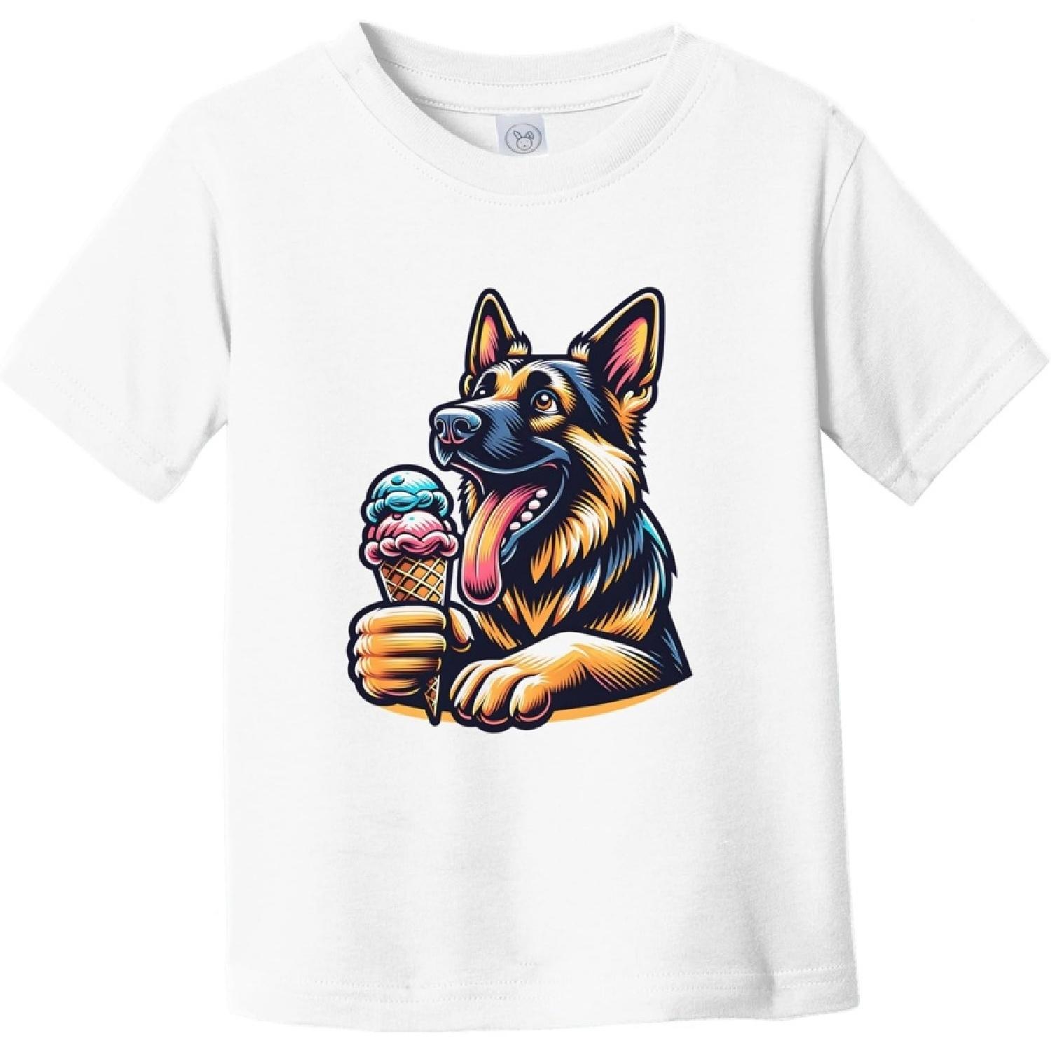 Немецкая овчарка ест рожок с мороженым Милая собака Футболка для младенца и малыша S
