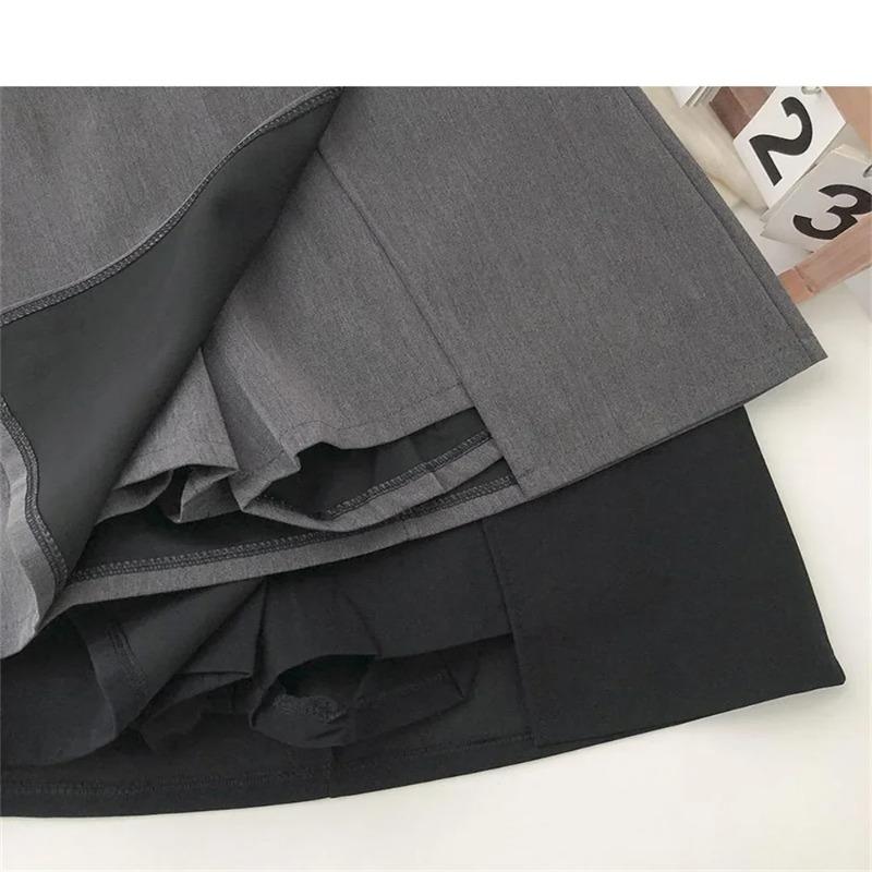 Svart Grå Oregelbunden Kjold A Ine Dam Hög Midja Kjold Koreansk Mode Dragkedja Shorts Kjolar Vintage